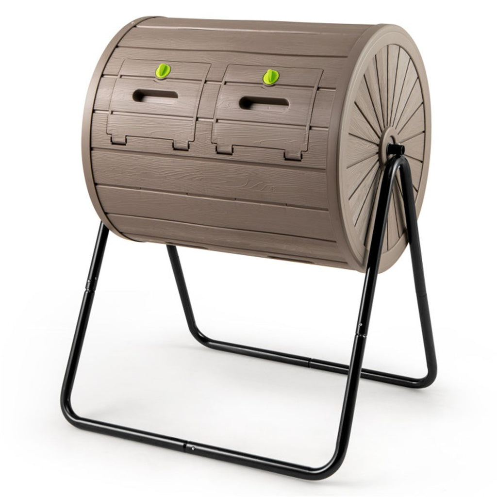 Dual Chamber Compost Tumbler 37.5Gal 360° Rotating Compost Bin with Stirring Blades for Garden-Coffee