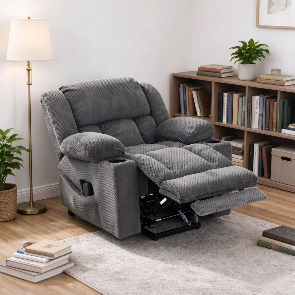 Dual Motor Power Lift Recliner Chair, 180 Flat Recline with Massage & Heat, Wide Seat for Elderly, Dark Gray