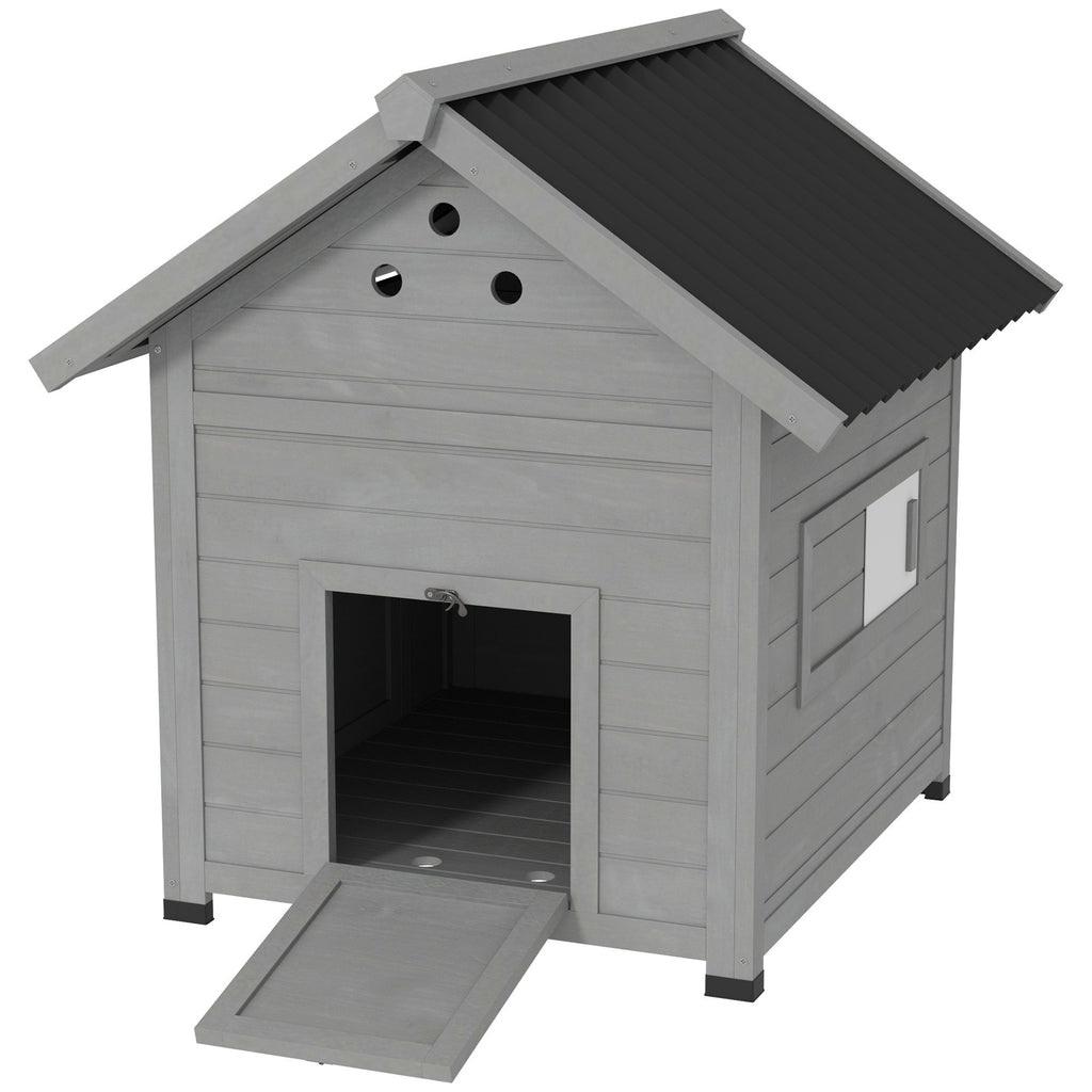 Duck Coop, Wooden Duck House with Openable Roof & Double Doors, Removable Base for 1-3 Ducks, Outdoor Small Animal House, Gray