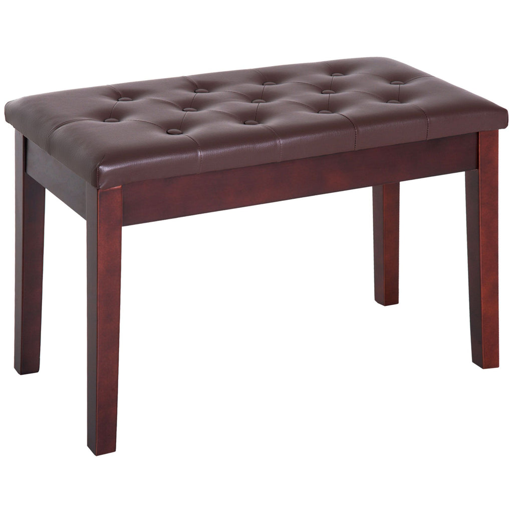 Duet Piano Bench Birchwood & Faux Leather Comfortable Seating for Two Elegant Brown