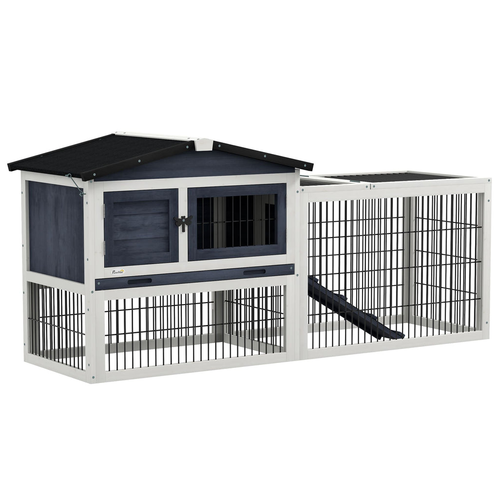 Durable 2-Level 59" Rabbit Hutch Outdoor with Convenient Open Top Dark Gray