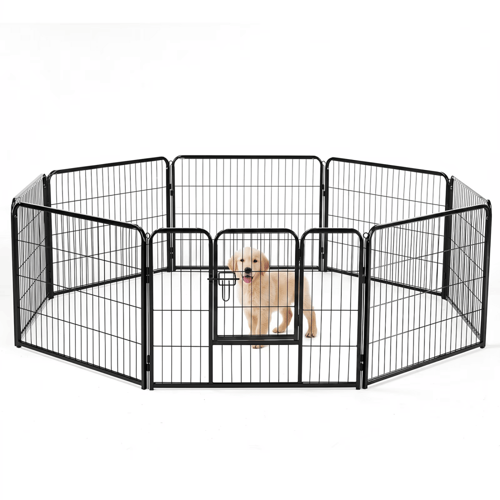 Durable Metal Dog Playpen for Indoor and Outdoor Use with Foldable Panels and Handle-Lock Door