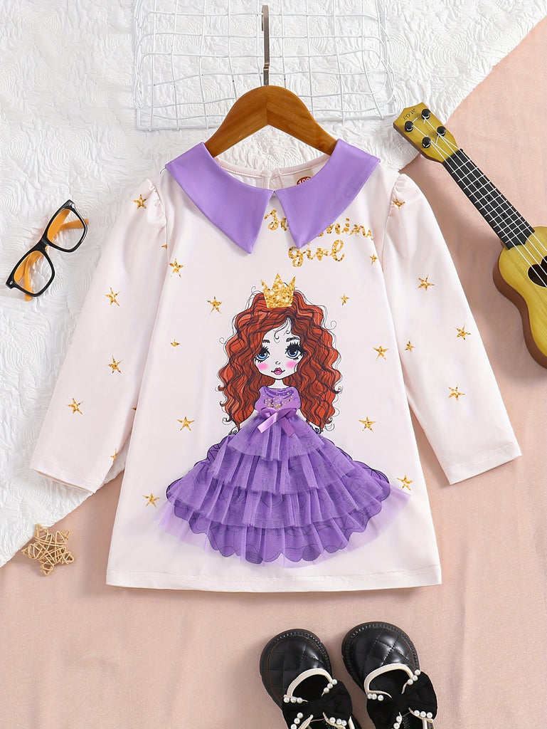 Beautiful Princess Girl Pattern Round Collar Pullover Cute Kids Sweatshirt Tops For Sweet And Adorable Look!