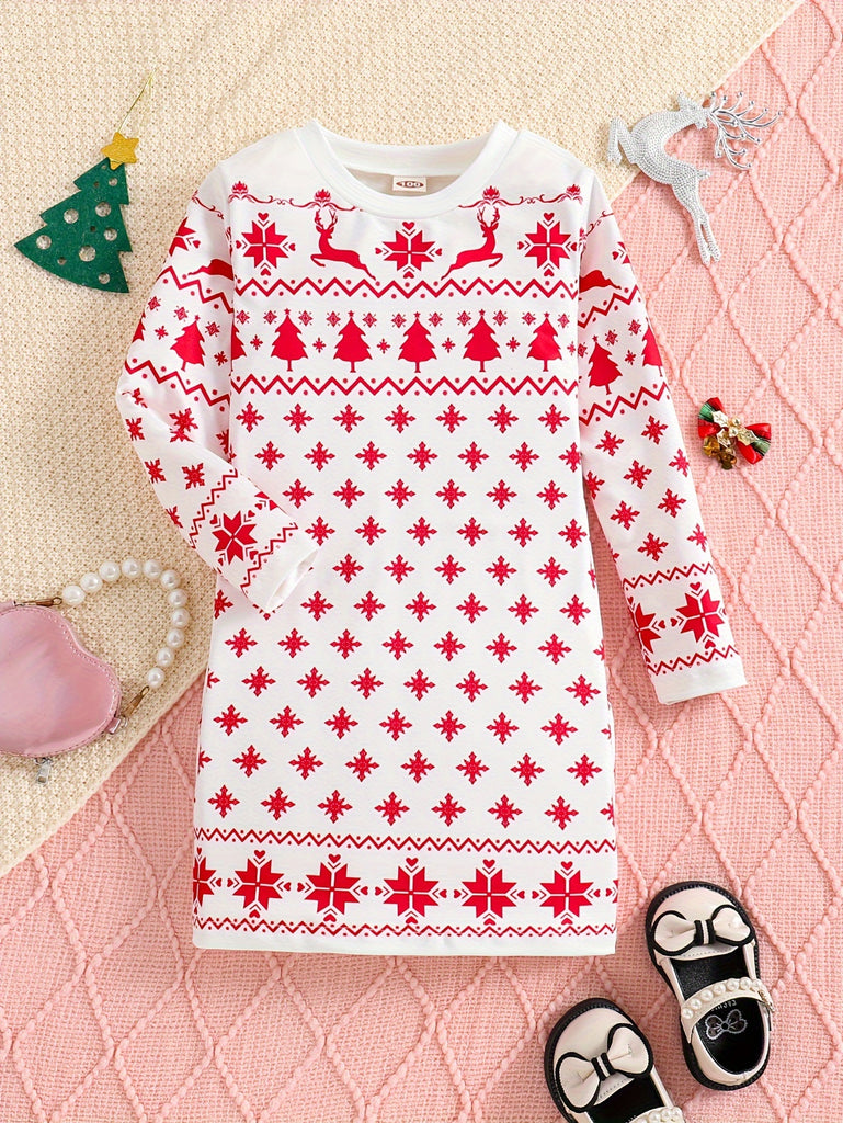 Adorable Toddler Girls Christmas Dress - Festive Crew Neck Long Sleeve Dress for Spring and Fall Parties and Gifts