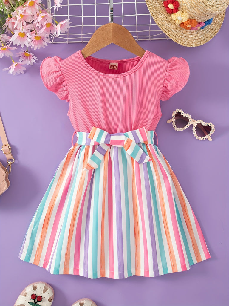 Sweet Striped Dress with Belt for Girls - Perfect for Summer Parties and Holidays