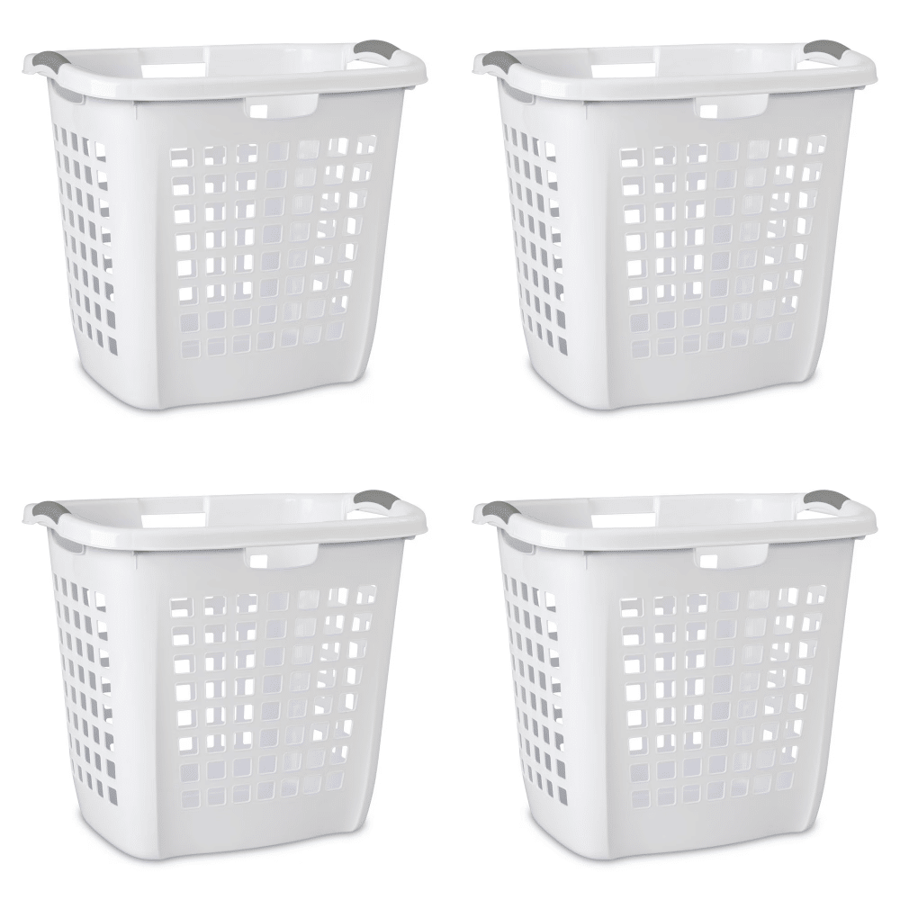 Easy Carry Plastic Laundry Hamper w/ Sturdy Rim and Handles, White, Pack of 4 (Shipment from Walmart)