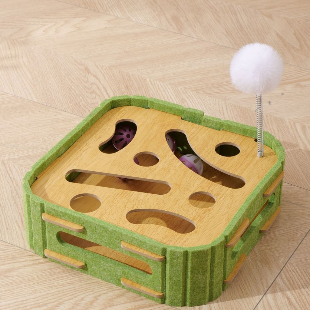 Eco-Friendly Cat Scratcher Toy with Interactive Balls KittenLounge Furniture Protector Multipurpose Cats Play Board forPlaying Clawing Square Design Green & Yellow Felt SisalMaterial Compact Size 30cm