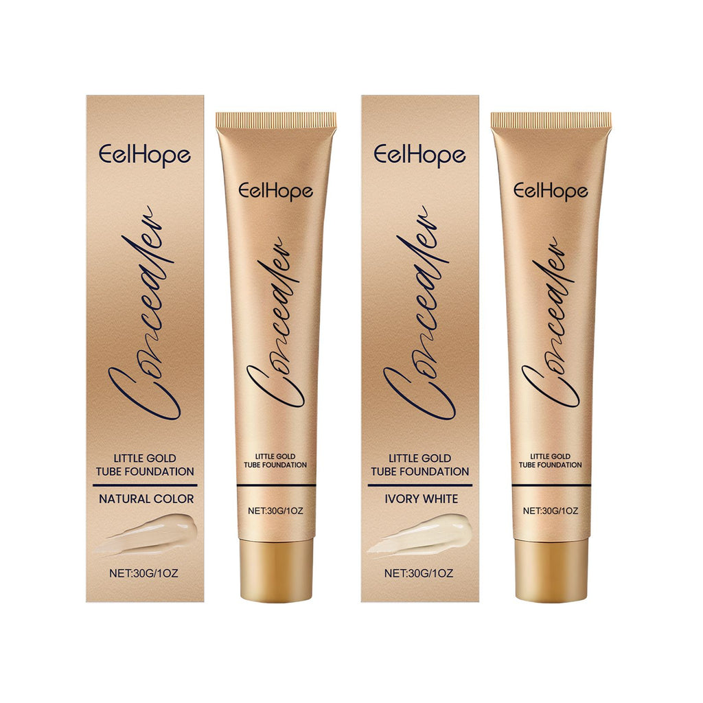 Eelhope Small Gold Tube Foundation Concealer, Natural Lightweight Skin Concealer Not Easy To Makeup Moisturizing Liquid Foundation