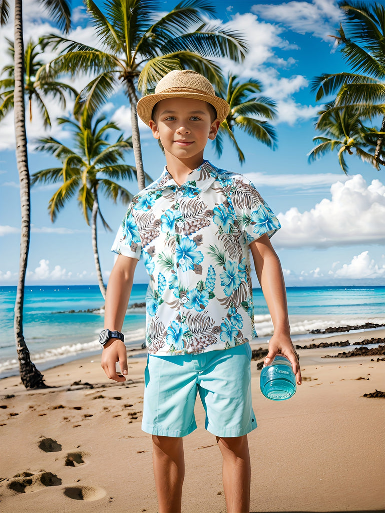 Boy's Flower Pattern Fit Single Breasted Short Sleeve Shirt Summer Daily Casual Going Out Tops