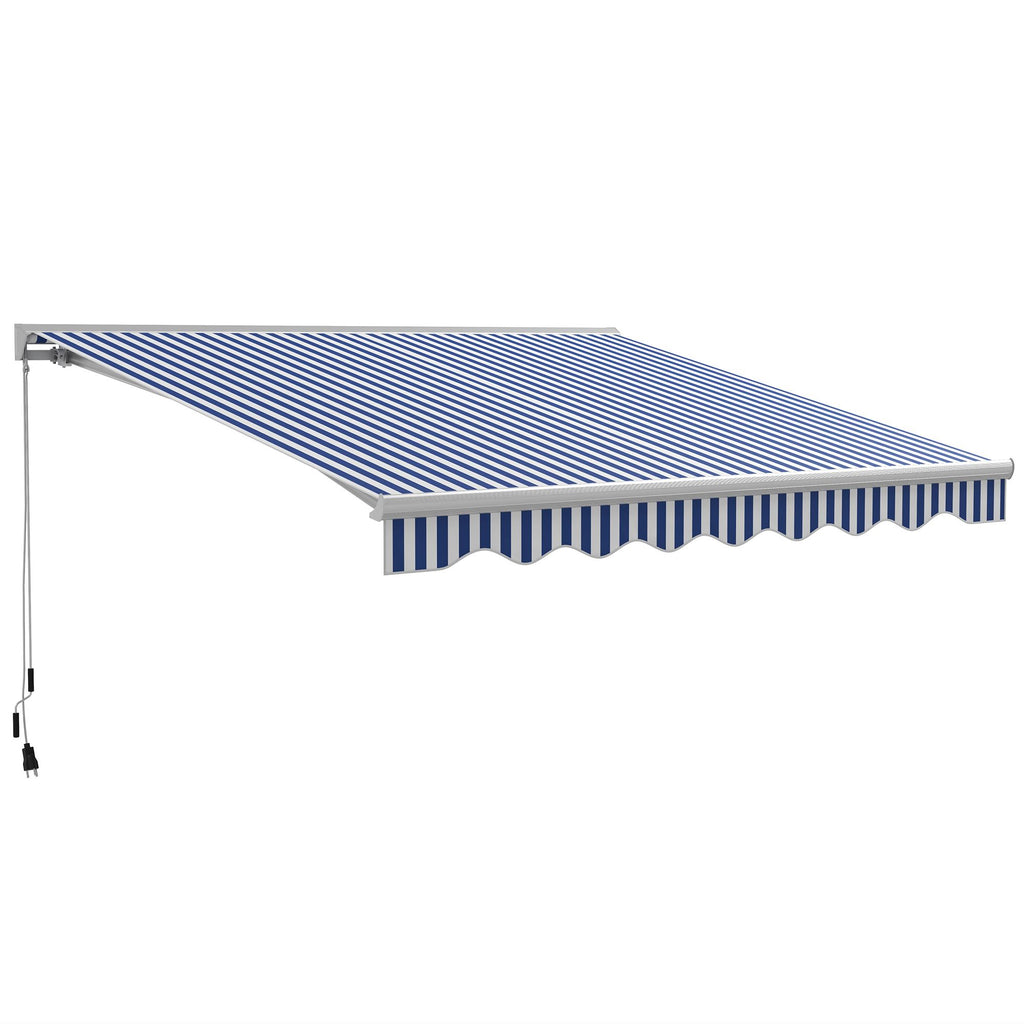 Electric Awning 13x10 Blue and White with LED Lights & Remote Control Enhance Your Outdoor Patio Experience