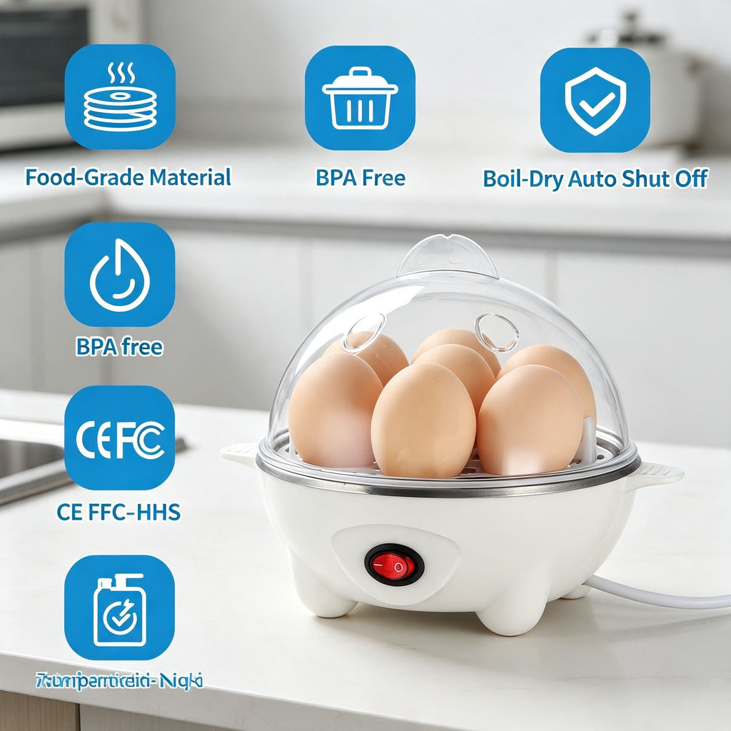 Electric Egg Cooker, 7Egg Capacity MultiFunction Egg Boiler with Auto ShutOff, Measuring Cup & Egg Piercer Included for Soft Hard Boiled Eggs, Steaming Vegetables Dumplings