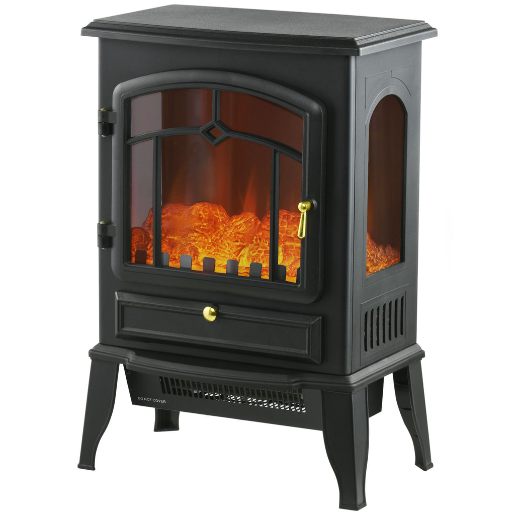 Electric Fireplace Heater Freestanding Fireplace Stove with 3-Side Realistic Flame Overheat Protection 750W/1500W, Black
