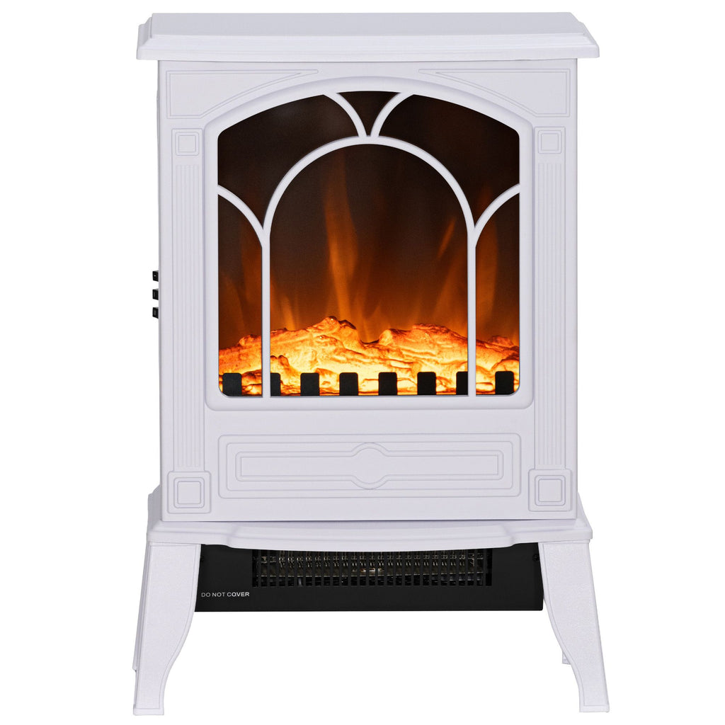 Electric Fireplace Heater, Freestanding Fireplace Stove with Realistic Flame Effect Overheat Protection 750W/1500W White