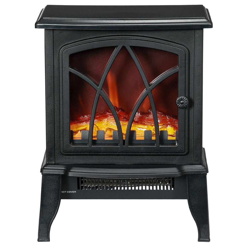 Electric Fireplace Heater, Freestanding Fireplace Stove with Realistic Flames Overheating Protection 750W/1500W, Black