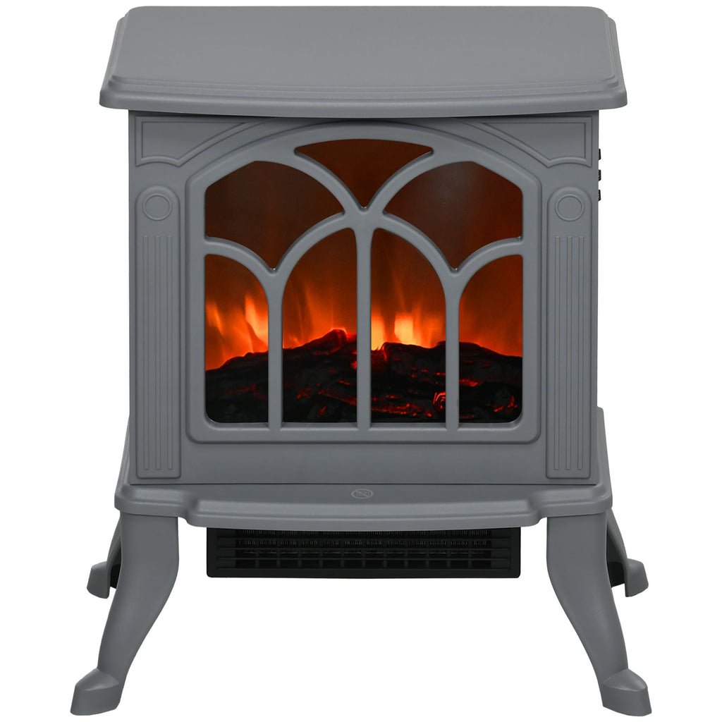 Electric Fireplace Heater, Freestanding Fireplace Stove with Realistic Logs and Flame Effect, 750W/1500W, Gray