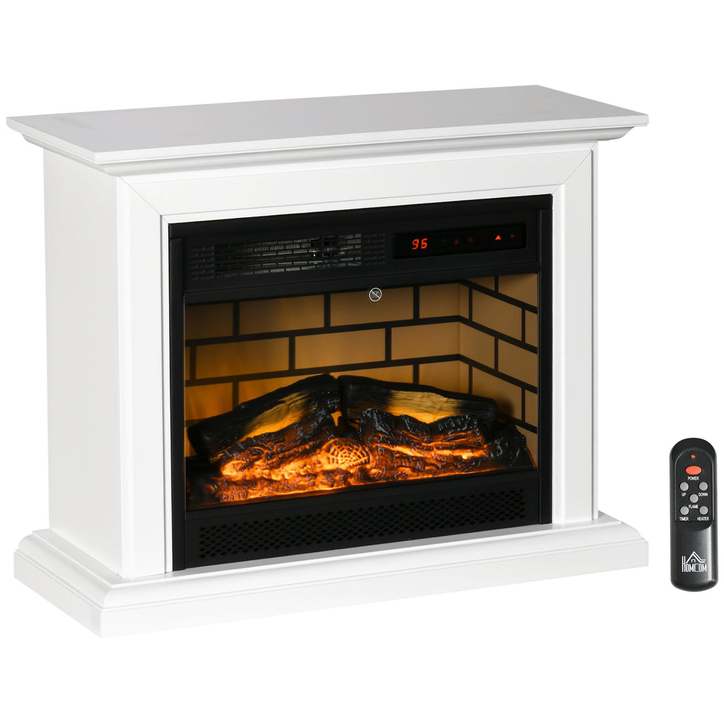 Electric Fireplace Heater, Freestanding Fireplace with Mantel and Dimmable Flame Effect, Space Heater with Remote Control, 1400W, White