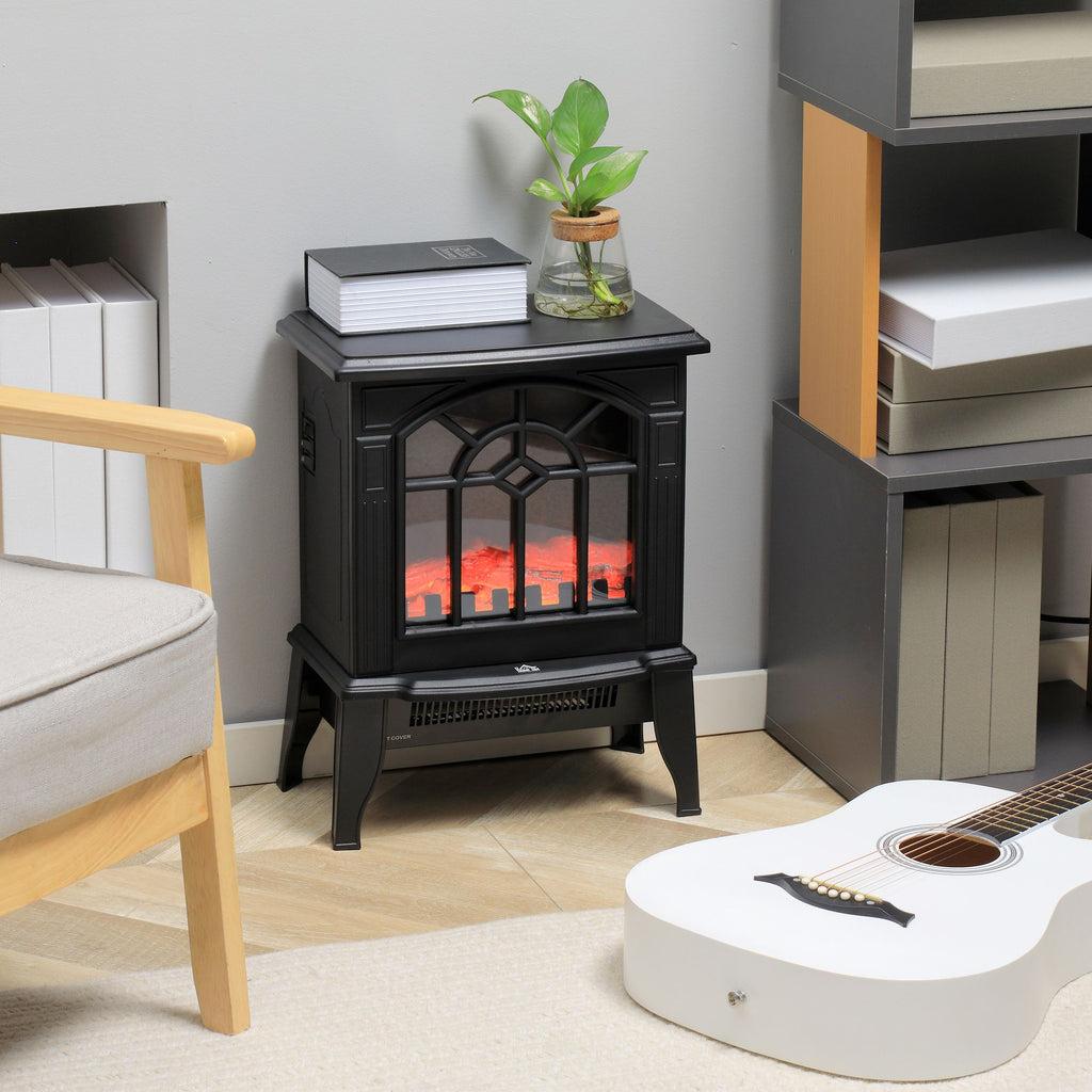 Electric Fireplace Stove, 18" Freestanding Fireplace Heater with Realistic Flame, Overheating Protection, Portable, 750W/1500W, Black