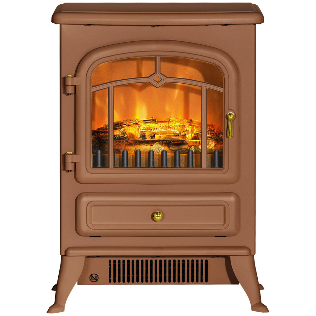 Electric Freestanding Fireplace Stove with Realistic LED Flames and Logs, 750W/1500W, Dark Brown