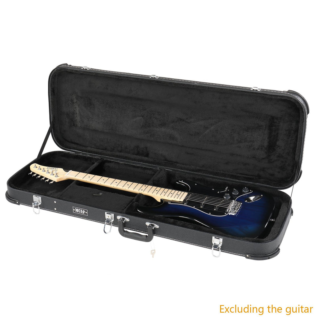 Electric Guitar Square Hard Case with Protective Sleeve Fits ST TL Burning fire 170 Style Electric Guitar Blac