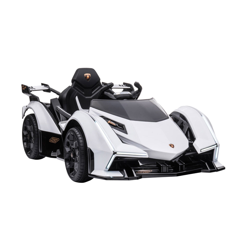 Electric Kids Ride-On Car, 12V Battery Powered, Bluetooth, Horn, Music, LED Lights, Remote Control, White