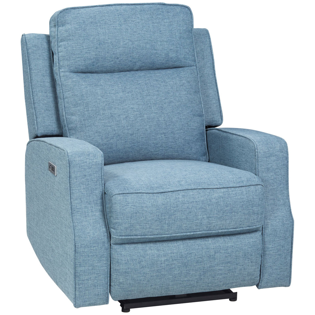 Electric Power Recliner, Wall Hugger Armchair with USB Charging Station, Sofa Recliner with Linen Upholstered Seat and Retractable Footrest, Blue