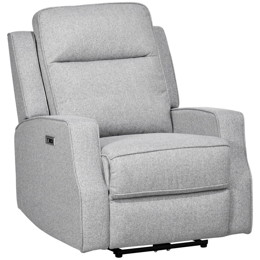 Electric Power Recliner, Wall Hugger Armchair with USB Charging Station, Sofa Recliner with Linen Upholstered Seat and Retractable Footrest, Gray