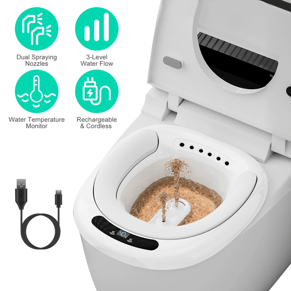 Electric Sitz Bath for Women Postpartum Care & Men Prostate Care, Dual Spraying Nozzles 3-Level Water Flow, Cordless Rechargeable with Temperature Display