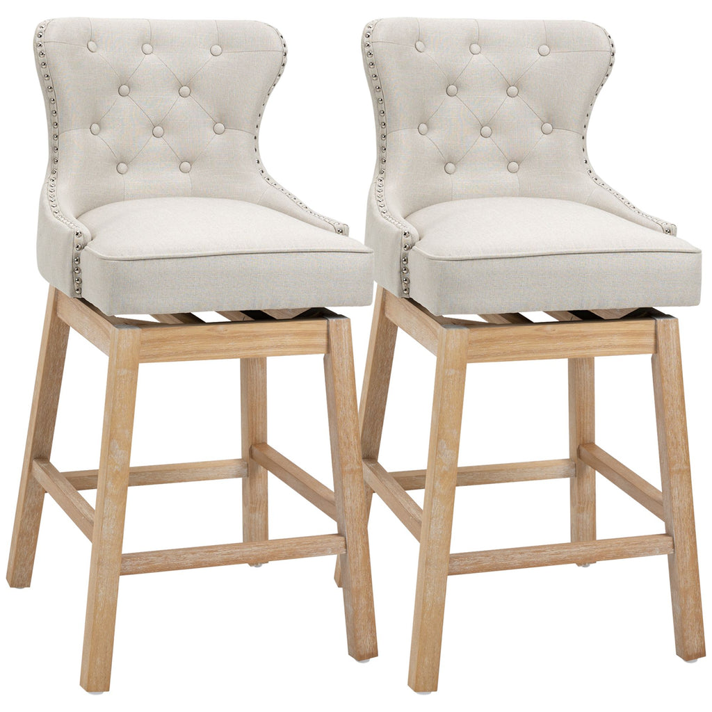 Elegant Bar Stools with Backs Set of 2 Nailhead Trim Curved Backrest Cream White