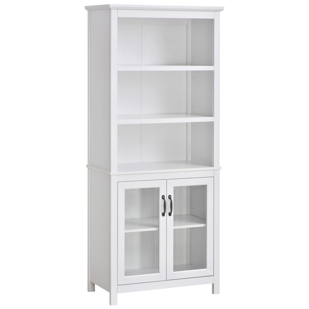 Elegant Bookshelf Cabinet with 3 Open Shelves Double-Door for Home Office Living Room Display White