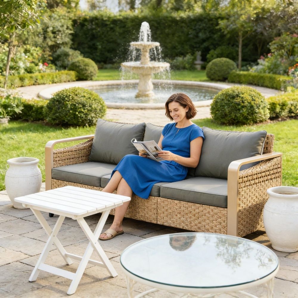 Elegant Rattan Wicker Sofa 76.4 Inches X 25 Inches X 30.7 Inches for Outdoor