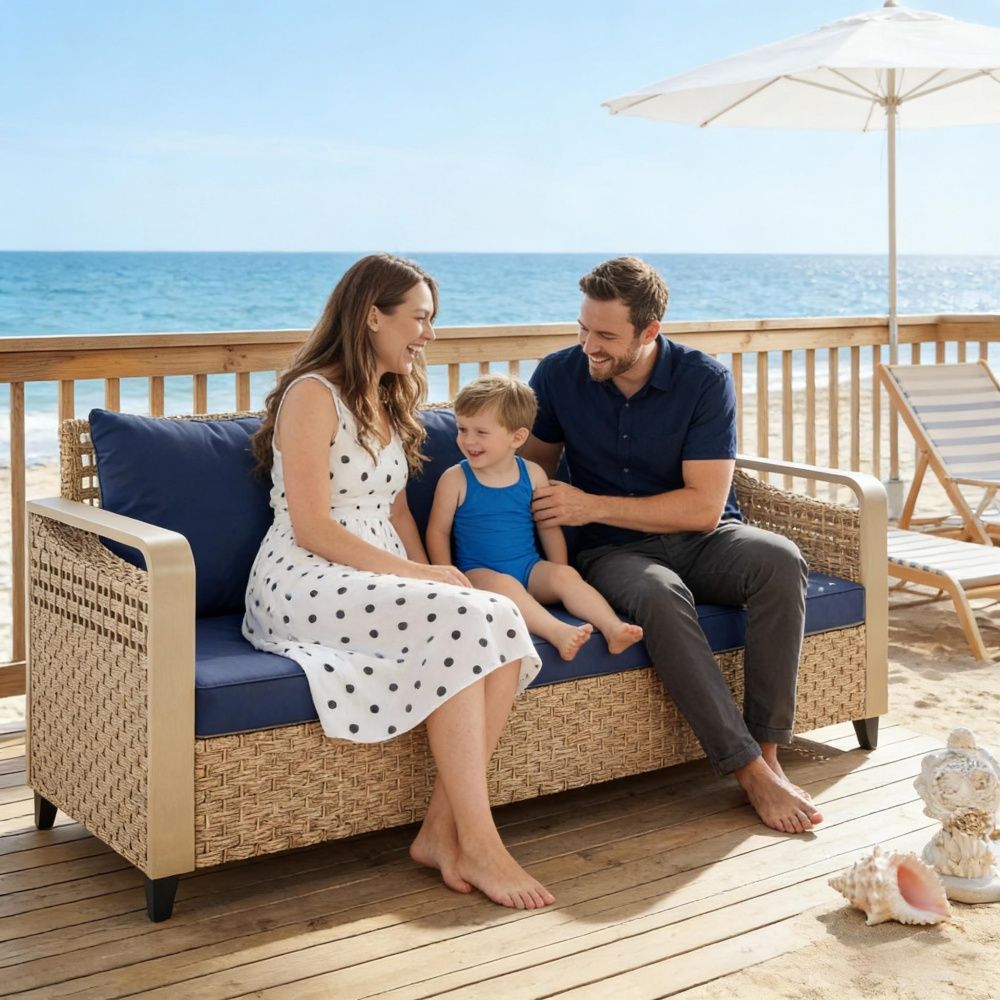 Elegant Rattan Wicker Sofa 76.4 Inches X 25 Inches X 30.7 Inches for Outdoor