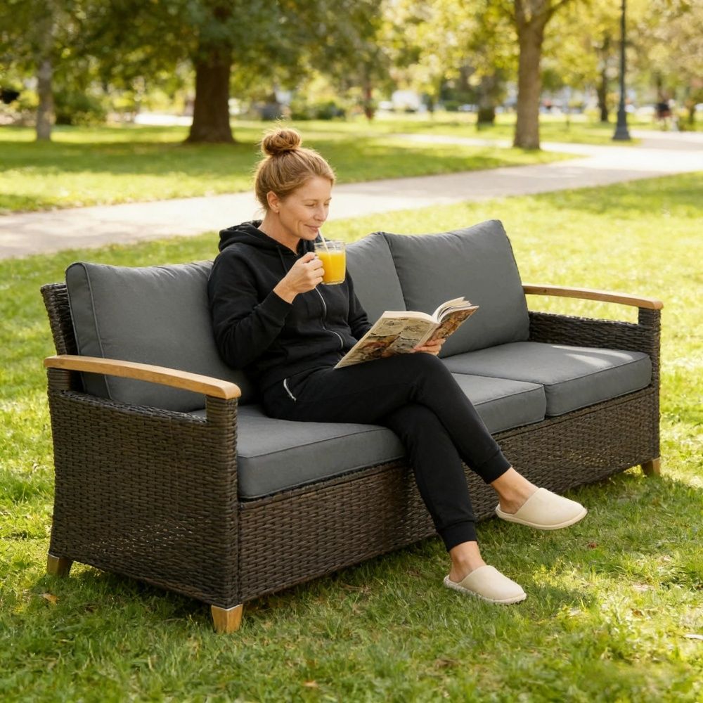 Elegant Rattan Wicker Sofa with Adjustable Foot 75.6 Inches X 29.1 Inches X 31.1 Inches for Outdoor