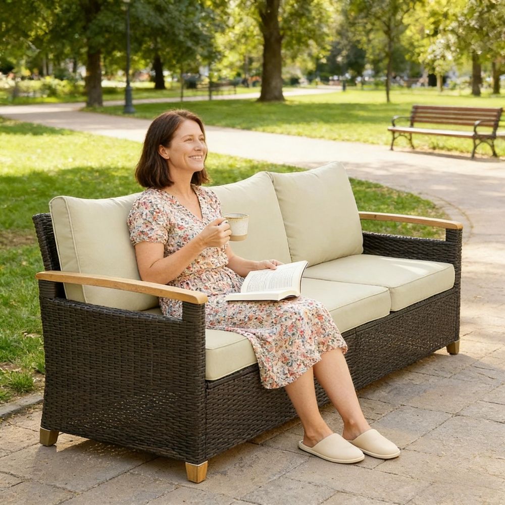 Elegant Rattan Wicker Sofa with Adjustable Foot 75.6 Inches X 29.1 Inches X 31.1 Inches for Outdoor