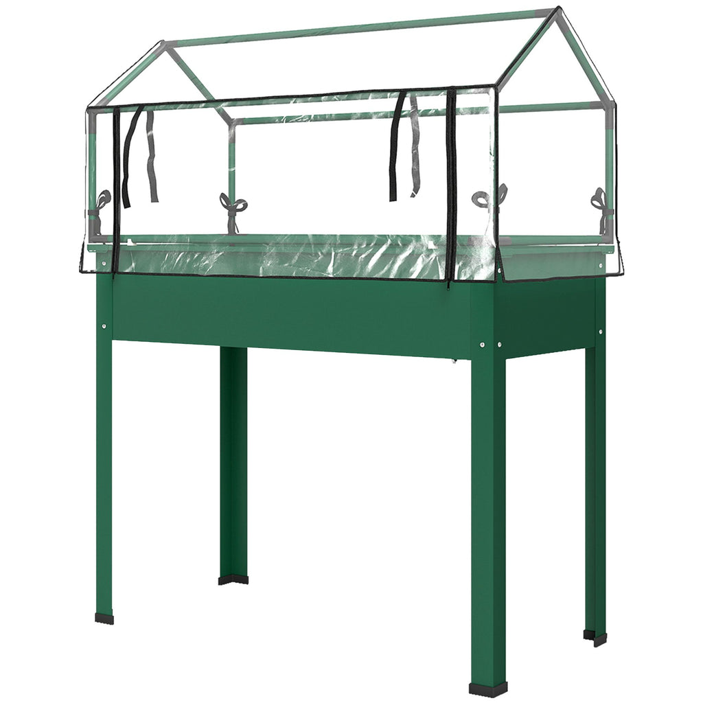 Elevated Garden Box with Greenhouse Cover, Raised Garden Bed with Legs and Drainage Hole for Vegetables, Green