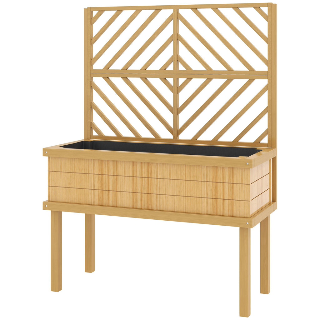 Elevated Wood Planter with Trellis for Climbing Plants, Raised Garden Bed with Legs and Drainage Holes, Natural Wood
