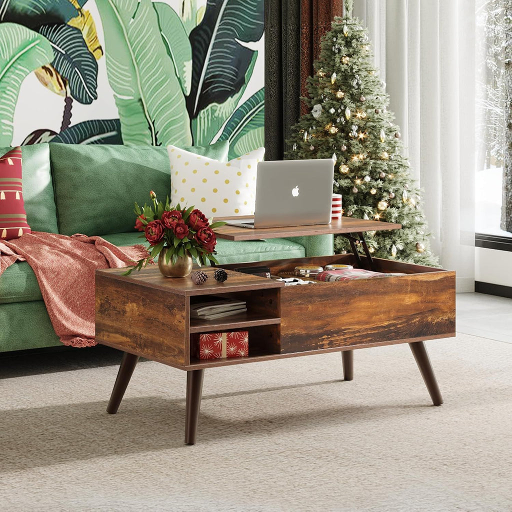 Elevating Coffee Table And Coffee Table with Hidden Compartments on The Tabletop, Dining Table with Open Compartments, Suitable for Living Rooms, Offices, And Apartments