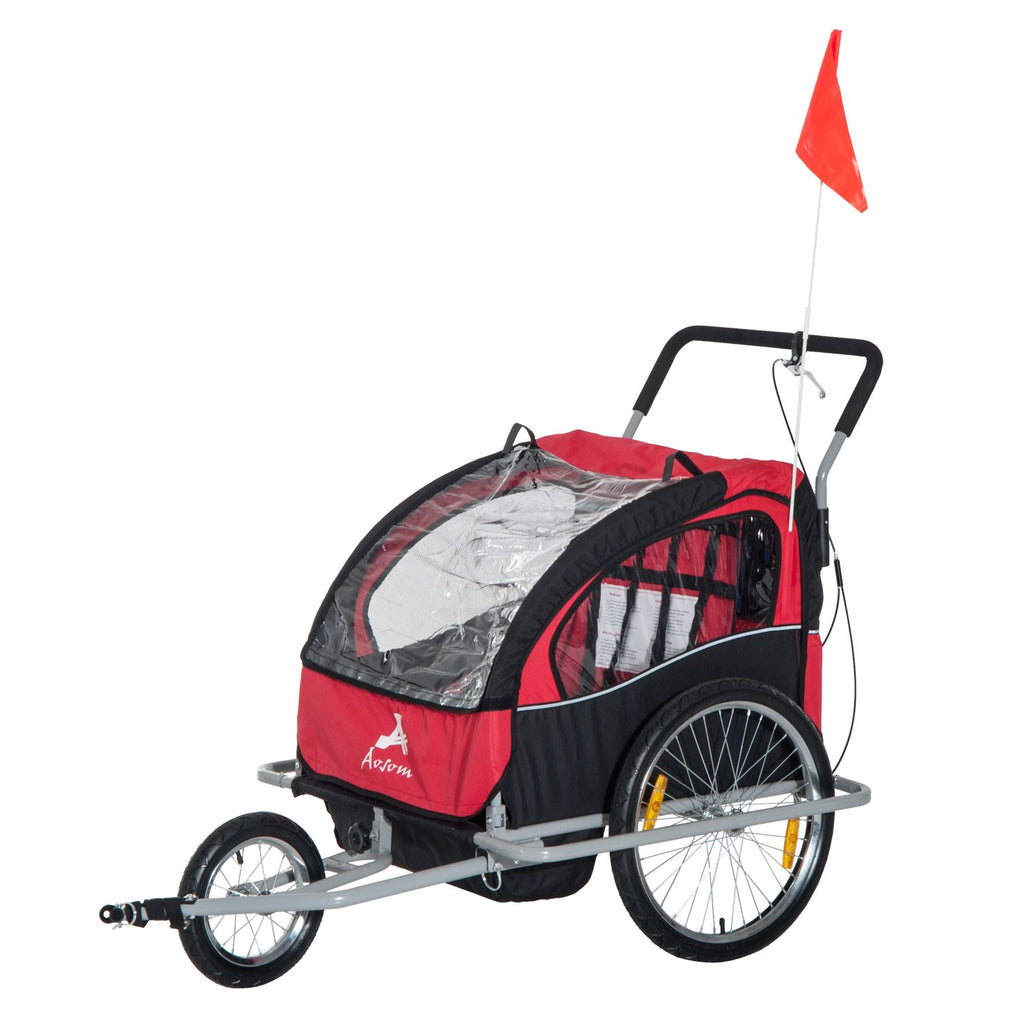Elite Red 3-Wheel Bicycle Trailer for Kids, Safe Two-Child Carrier with Ample Storage & Safety Harnesses