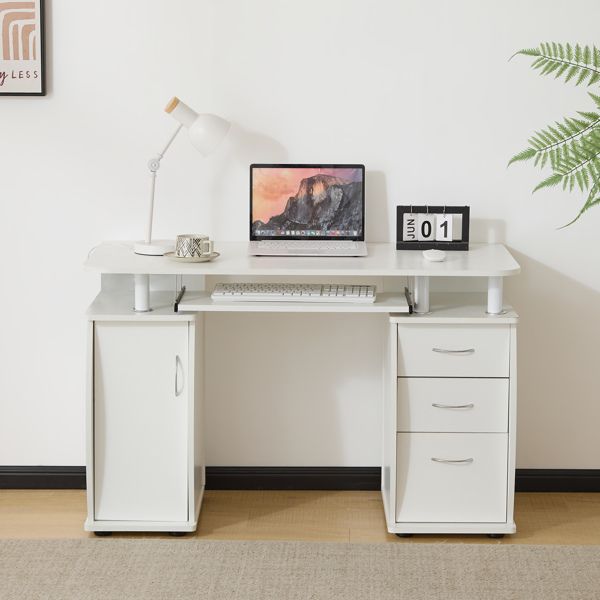 Embossed White Particle Board with Melamine Laminate 1155574cm One-Door Three-Drawer Computer Desk