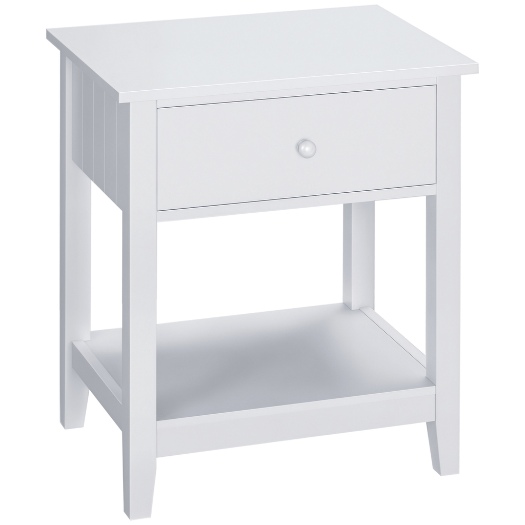 End Table, 2-tier Side Table with Drawer and Storage Shelf, Modern Side Table for Living Room, White