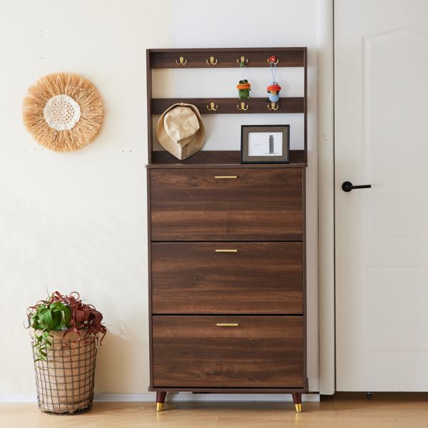 Entryway Bedroom Armoire,Shoe Cabinet,Wardrobe Armoire Closet, Drawers and Shelves, Handles, Hanging Rod, Brown