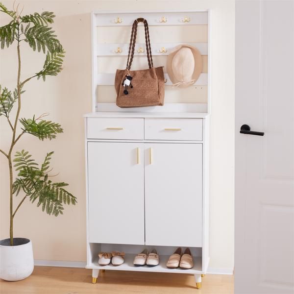 Entryway Bedroom Armoire,Shoe Cabinet,Wardrobe Armoire Closet, Drawers and Shelves, Handles, Hanging Rod, white