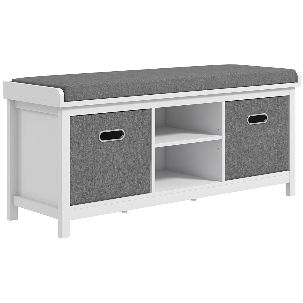 Entryway Bench with Cushioned Seat 2 Drawers White Adjustable Shelf