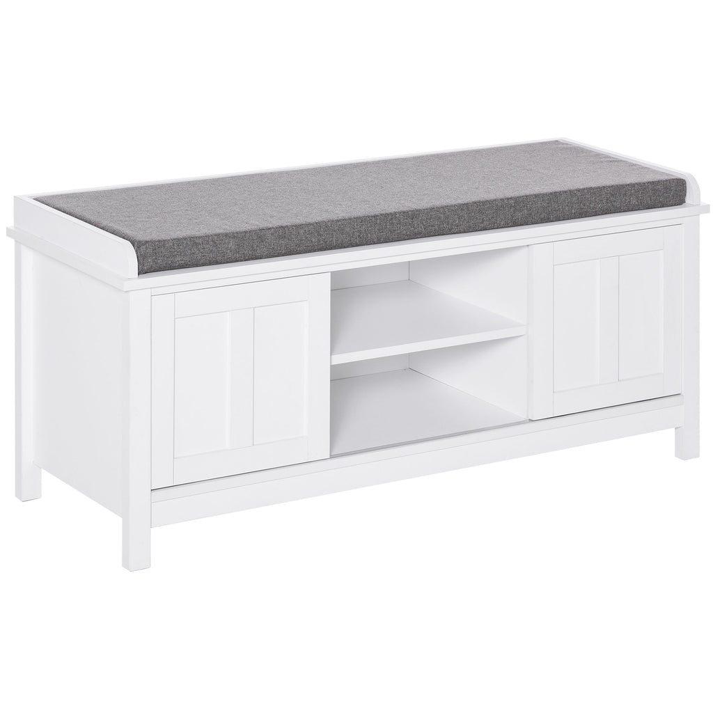 Entryway Shoe Storage Bench Ottoman Adjustable Shelf Padded Cushion Sliding Barn Door White for Hallway Living Room