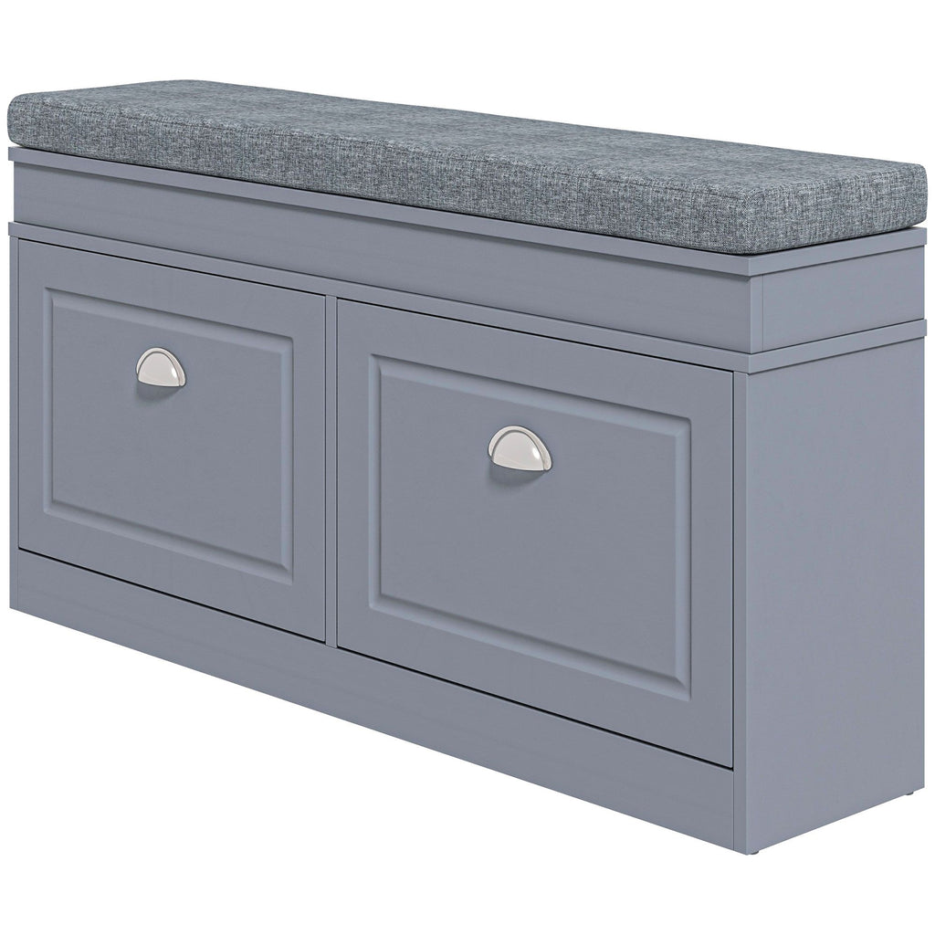 Entryway Shoe Storage Bench with Cushion Modern Design 2 Drawers Gray Holds 8 Pairs