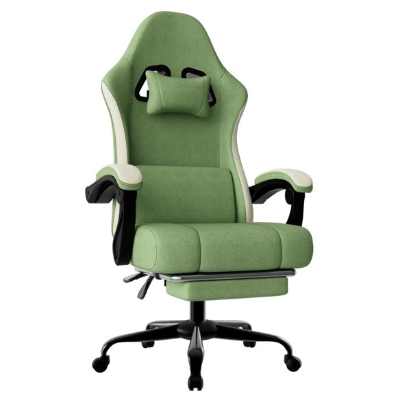 Ergonomic Gaming Chair with Pocketed Spring Cushion, Breathable Fabric Computer Chair with Footrest, Adjustable Lumbar Support Video Game Chair for Adults