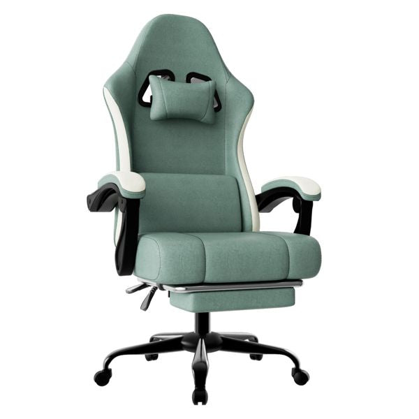 Ergonomic Gaming Chair with Pocketed Spring Cushion, Breathable Fabric Computer Chair with Footrest, Adjustable Lumbar Support Video Game Chair for Adults