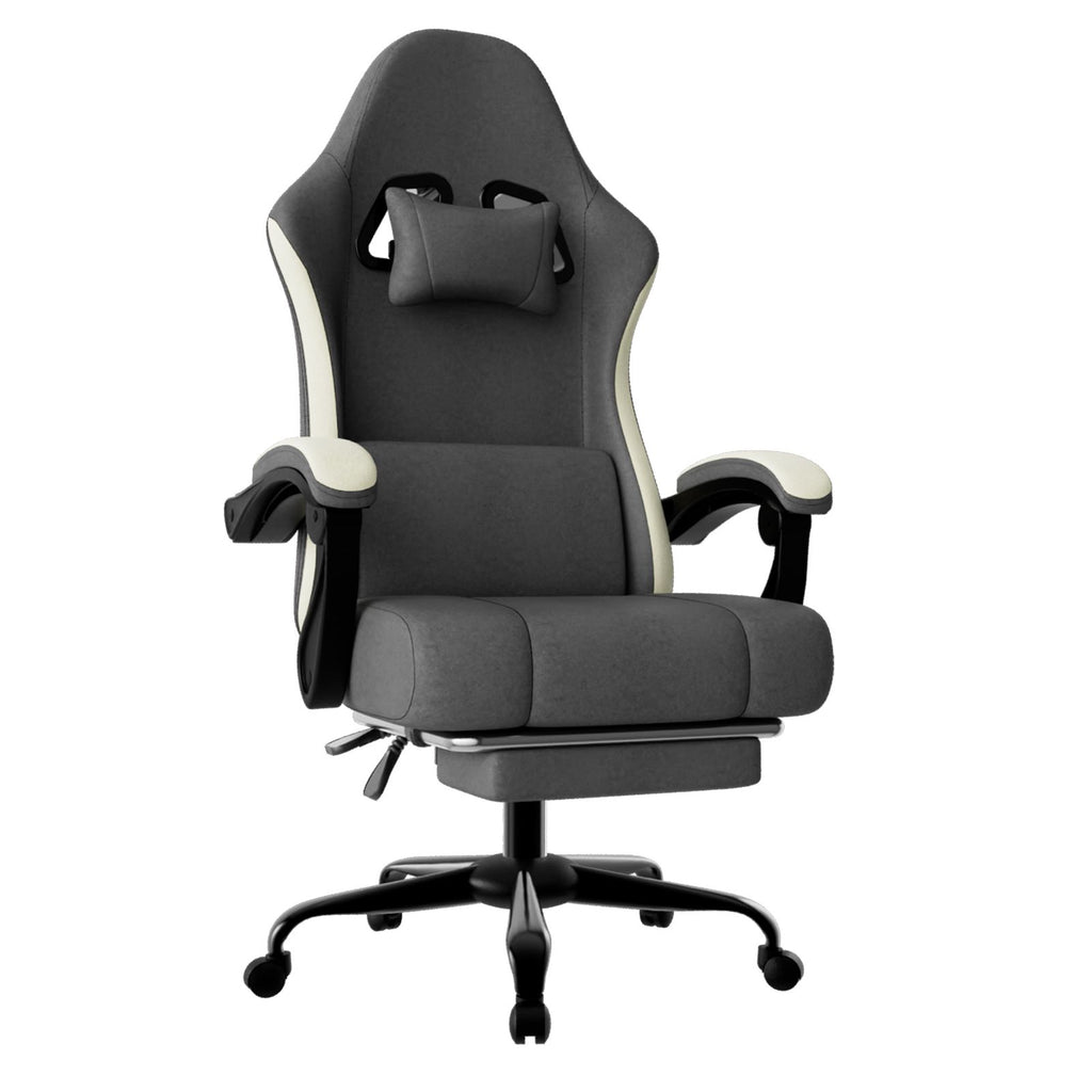 Ergonomic Gaming Chair with Pocketed Spring Cushion, Breathable Fabric Computer Chair with Footrest, Adjustable Lumbar Support Video Game Chair for Adults,Grey