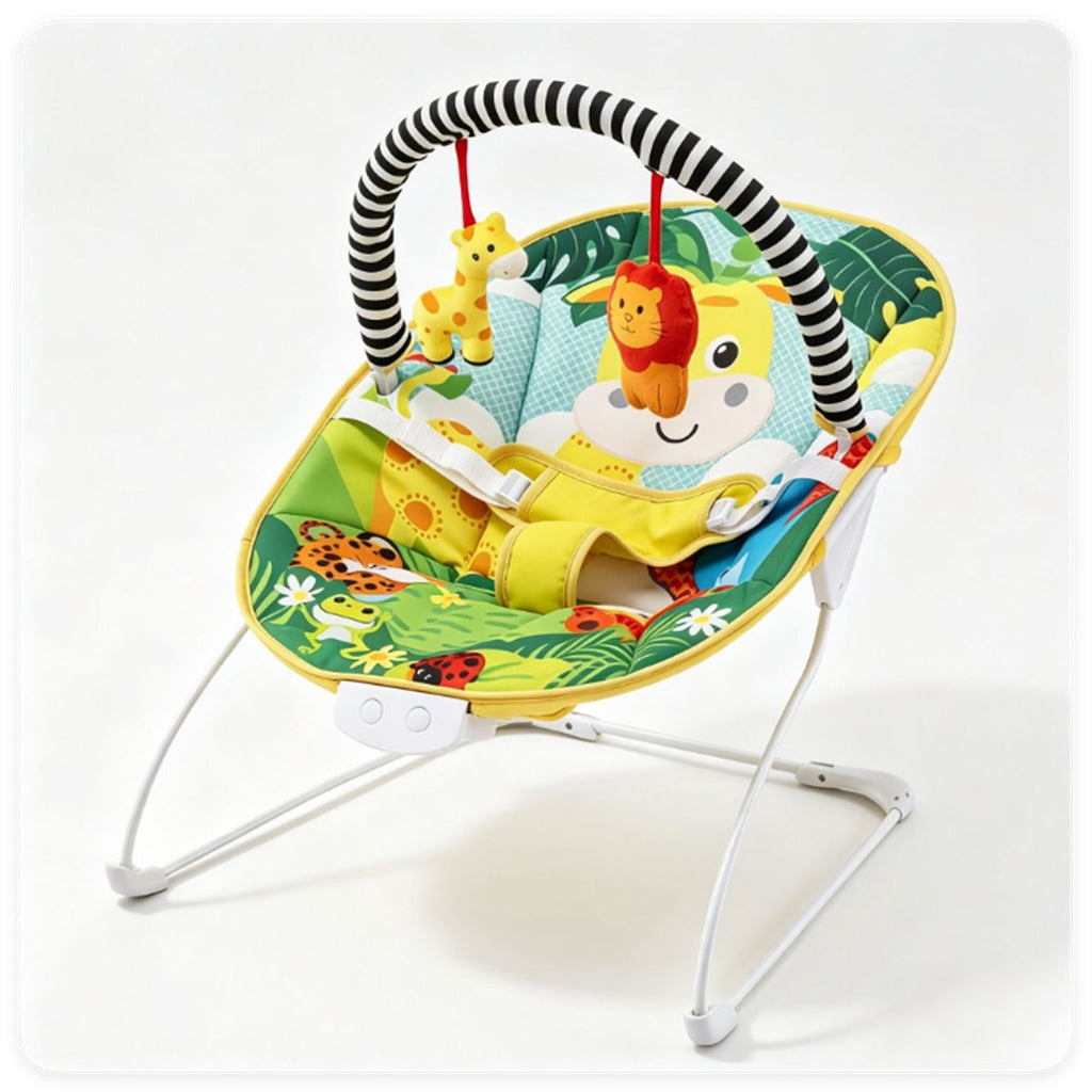 Ergonomic Infant Rocking Bouncer with Adjustable Volume & Vibration Levels, Sturdy Metal Frame Non-Slip Foot Pads Lightweight Baby Soothing Chair Holds Up to 20 LBS