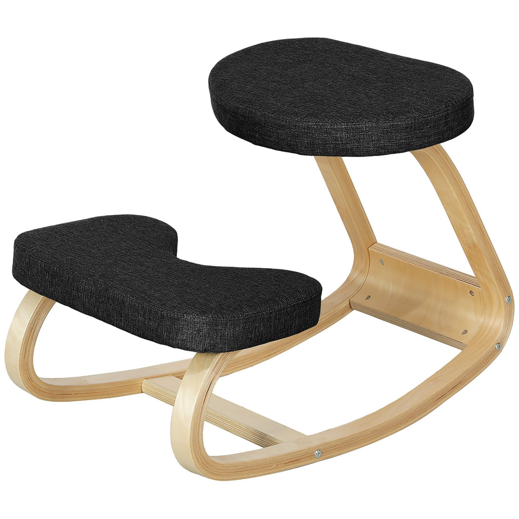 Ergonomic Kneeling Chair with Wood Frame, Posture Support Desk Chair for Home Office, 264 lb Capacity, Black