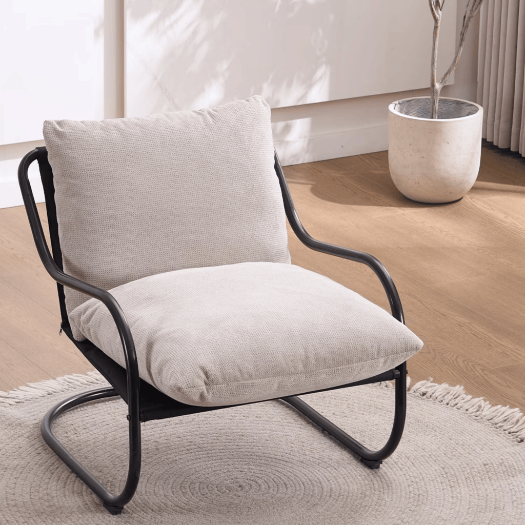 Ergonomic Low Profile Accent Armchair, Heavy-Duty Metal Frame Upholstered Reading Side Chair, Space-SavingforLiving Room Bedroom Office,Beige